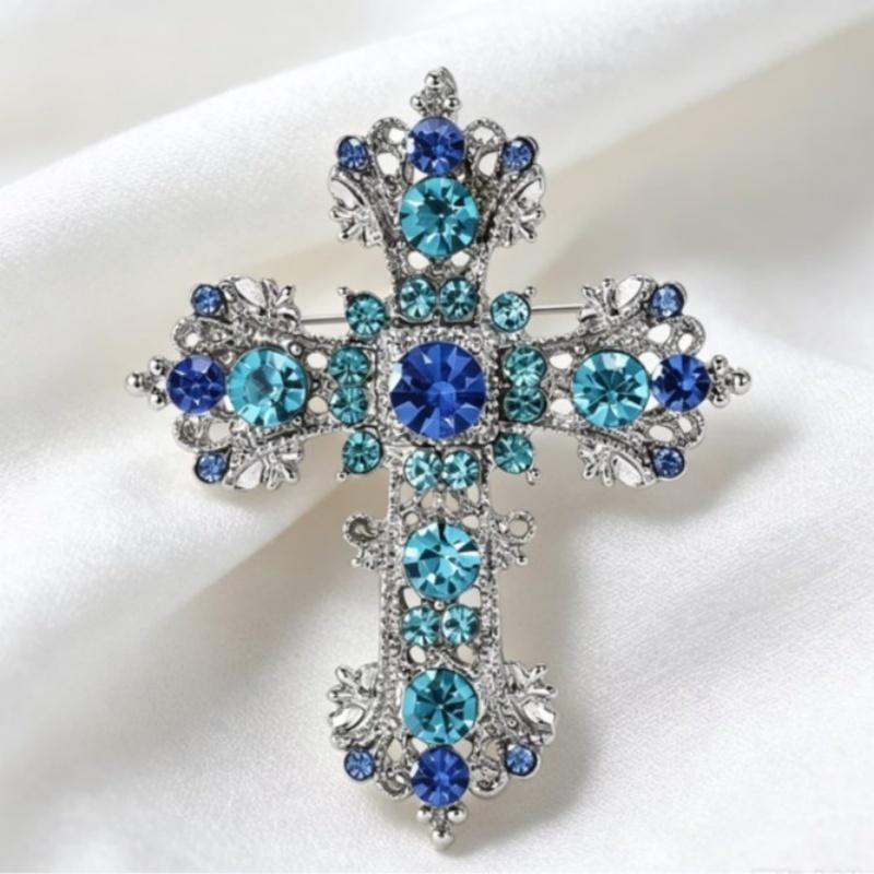 Trendy Rhinestones Cross Brooches For Women Unisex Creativity Pins Badges Office Party Backpack Gifts Jewelry Accessories