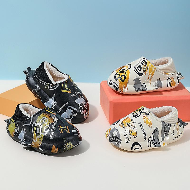 Zimní dětská nadměrná velikost Módní teplé bavlněné boty s tlustou podrážkou Pantofle pro domácí vnitřní a venkovní bavlněné pantofle 24-35