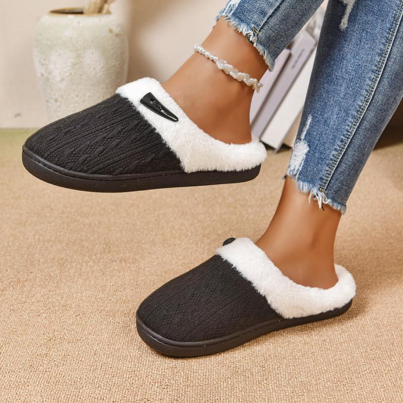 Gemütliche Strick-Schlupfschuhe für Damen, Warme einfarbige rutschfeste Hausschuhe für kalte Tage, Damenschuhe