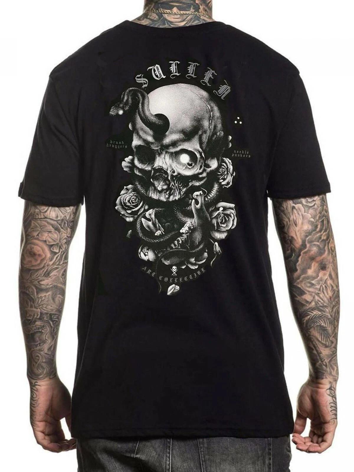 Sullen Men s Niclas Serpent Short Sleeve T-shirt Tattoo Skull Roses Snake Tee 2XL