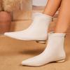 Women Leather Boots Pointed Brand Toe Chelsea Ankle Boots Trendy Low Heels Zipper Shoes French Women's Boots