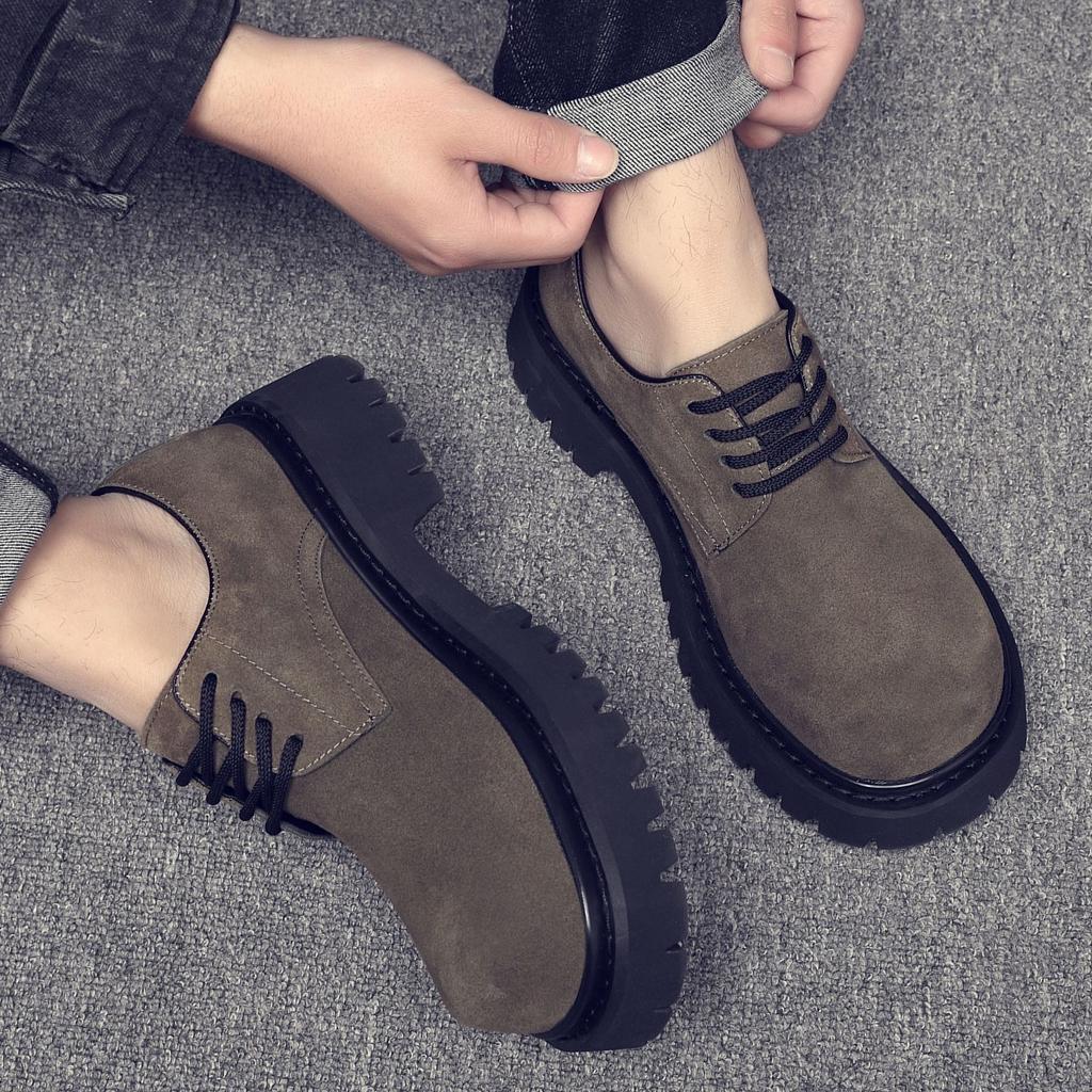 2025 spring Internet celebrity new casual leather shoes men's British style retro fashion trend leather shoes medium heel derby shoes