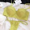 New 6 Color Women Cotton Underwear French Sexy 1/2 Cup Push Up Bra Set Fashion Fluorescent Summer Lace Bra and Thongs Lingerie