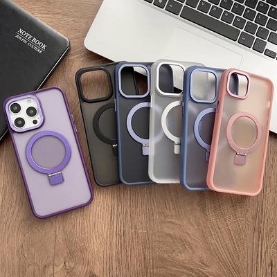 Poczucie skóry Matowy stojak Magsafe Uchwyt na telefon Etui na telefon Iphone 14 12 11 13 Pro Max 14 Plus Metalowa ochrona aparatu Półprzezroczysta osłona