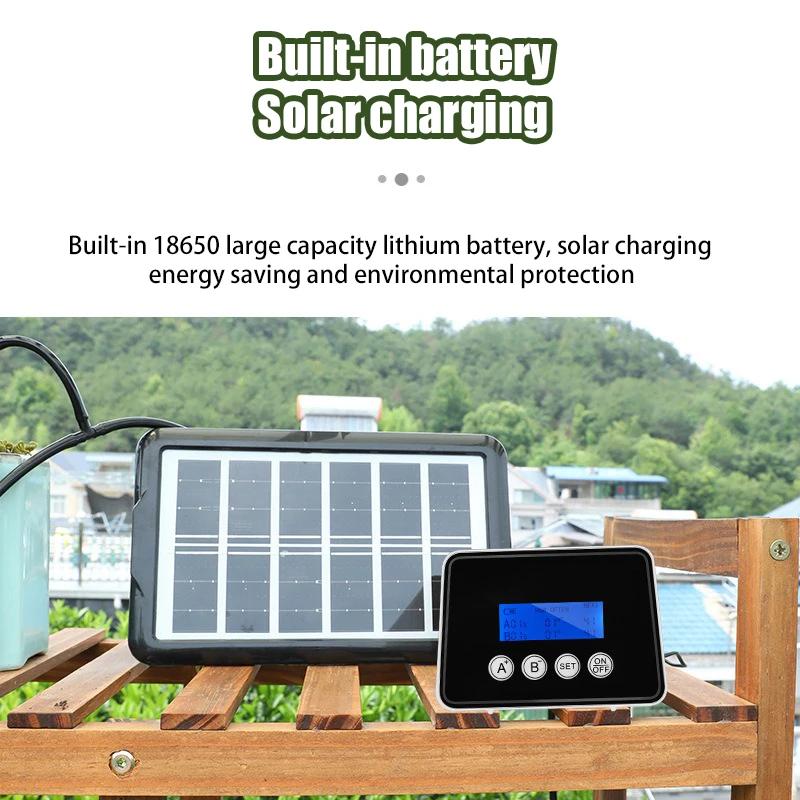 Garten Solare Tropfbewässerungsanlage Doppelpumpen-Steuergerät Zeitschaltuhr System DIY Automatische Pflanzen Intelligente Bewässerungssets