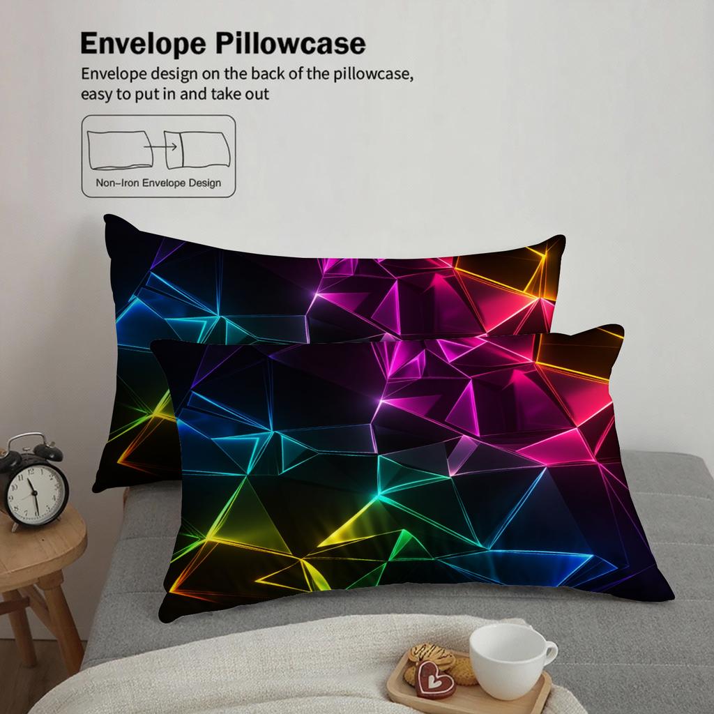 3pcs Geometric Pattern Bedding Sets 3D Printed Neon Colors Duvet Cover Sets With Pillowcases No Filling Cool Visual For Teen