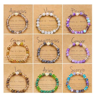 12 Dierenriem Constellatie Kralenarmband Voor Vrouwen Kreeft Maagd Leeuw Kleurrijke Kristal Natuursteen Handgemaakte Armbanden Sieraden