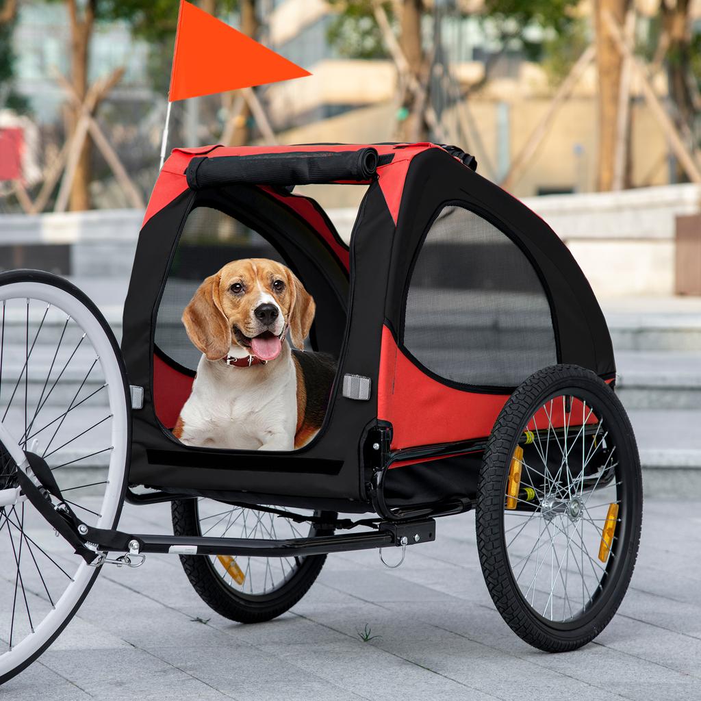 Dog Trailer, Foldable Bicycle Trailer for Dogs, Water-Resistant, Oxford Fabric, Metal, 140 x 71 x 83 cm, Red