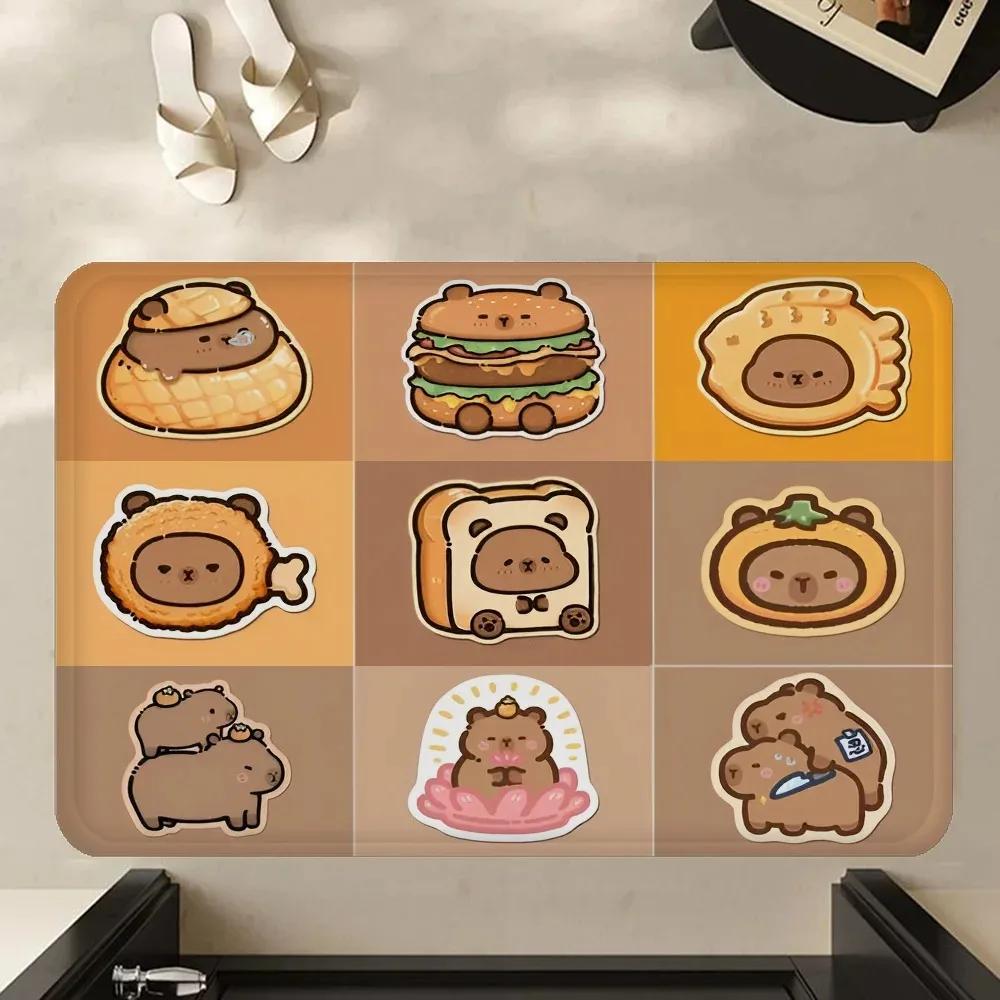Cute Capybara Pattern Door Mat Polyester Kitchen Entryway Rug Bathroom Bedroom Entrance Doormat Indoor Outdoor Home Carpet