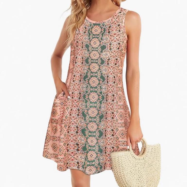

Женское платье без рукавов с геометрическим принтом, повседневное летнее платье, варианты расцветок S коралловый