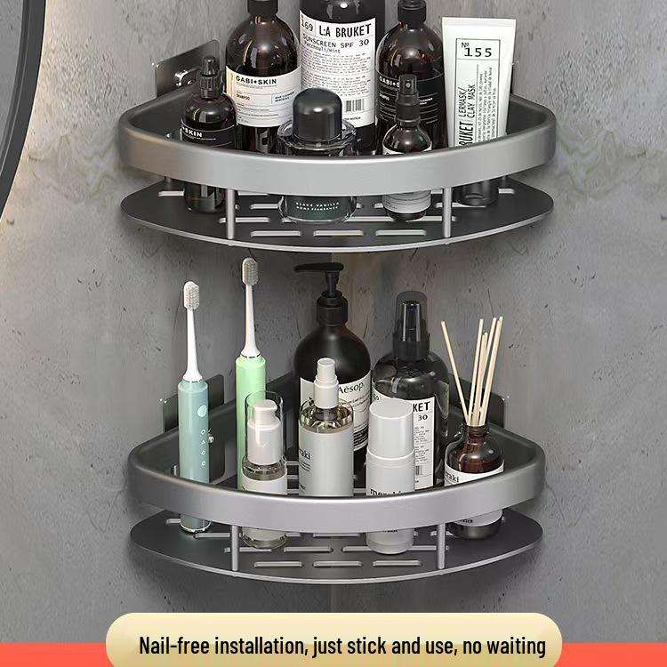 Punch-Free Bathroom Cabinet Shelf: Wall-Mounted Storage Rack for Toiletries & Washstand Supplies
