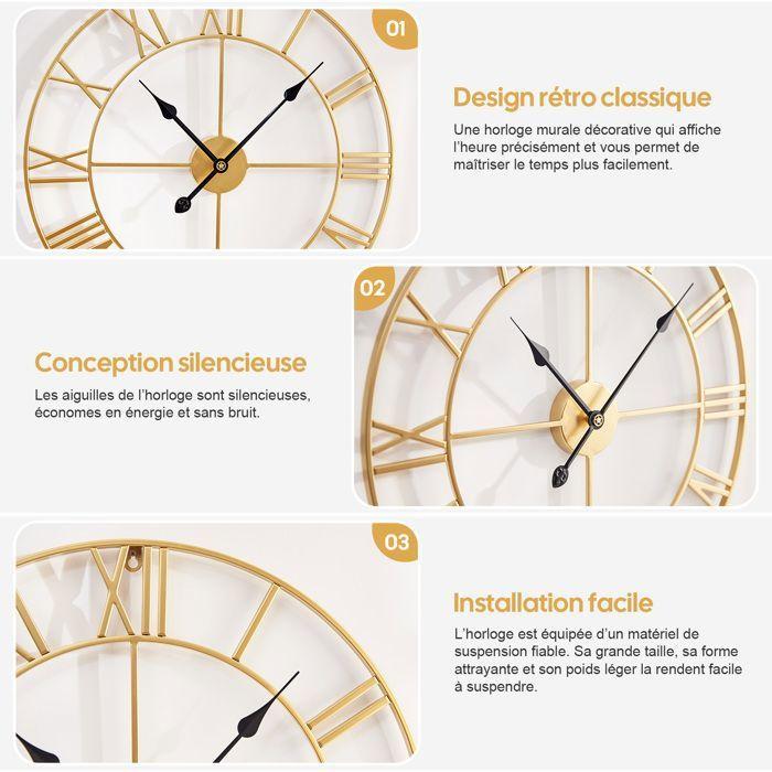 Yorbay Horloge Murale Ronde Pendule Vintage Métal - Ø 60 cm