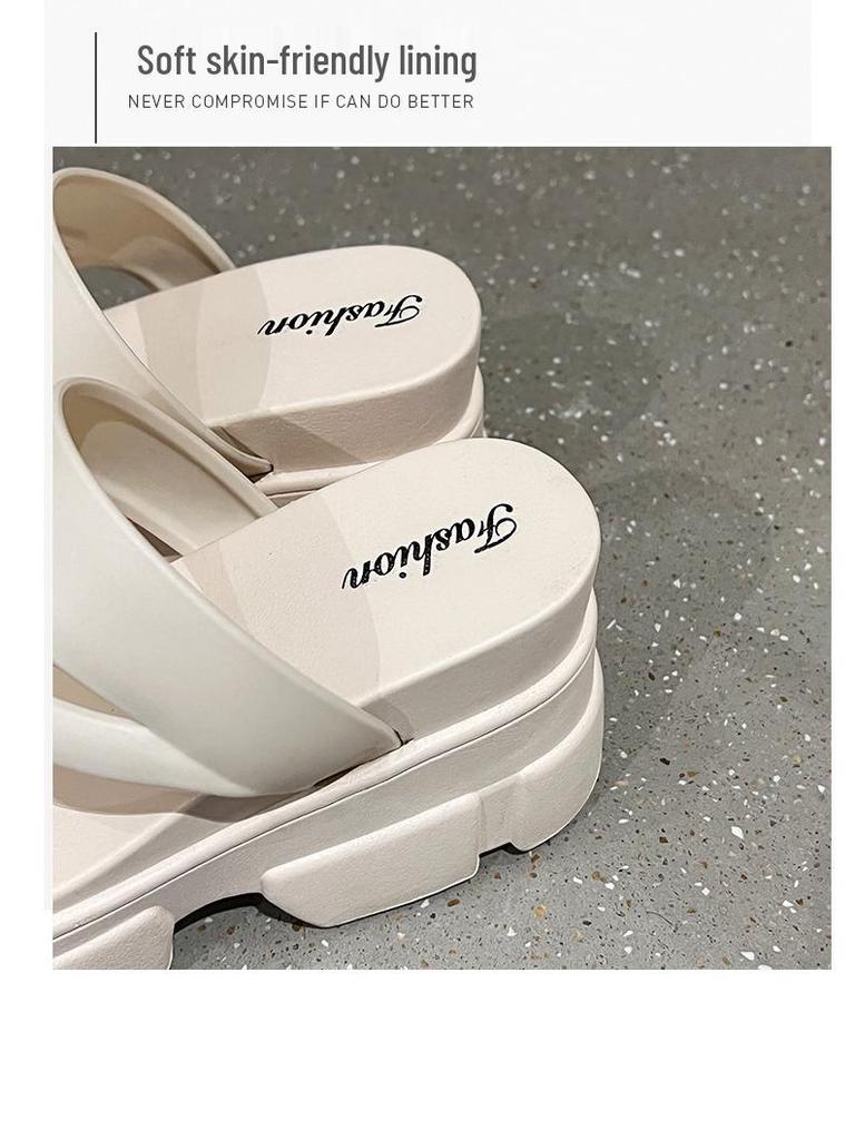 Women's Summer Platform High-Heeled Sandals: Stylish Slip-On Flip Flops with Thick Soles and Versatile Elevation.