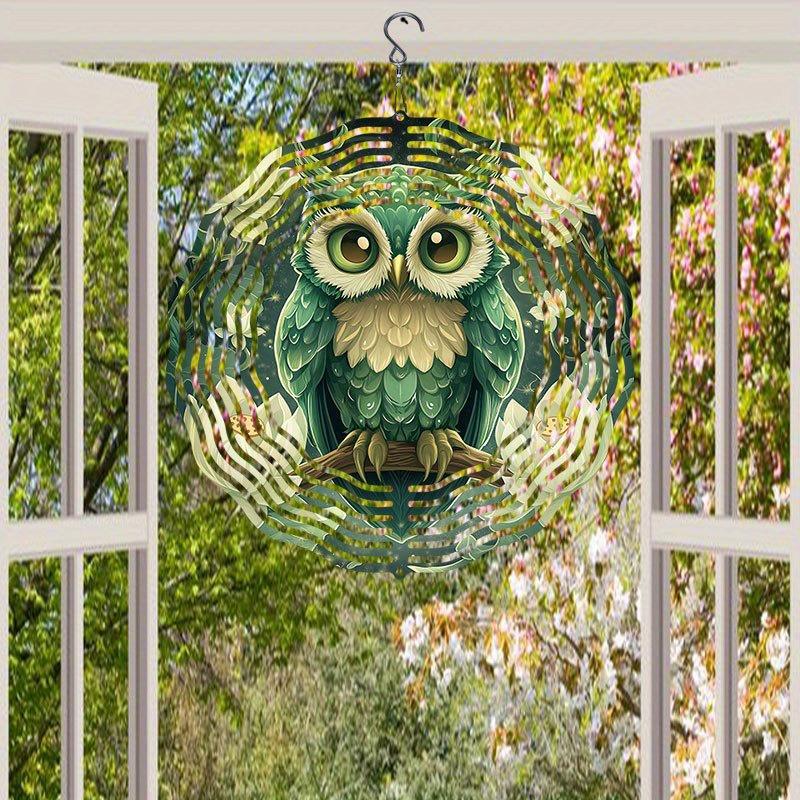 Laser Cut Metal Owl Wind Chime with 360 Degree Rotating Holographic Design Weather Resistant Outdoor Indoor Hanging Decor No Electricity Needed