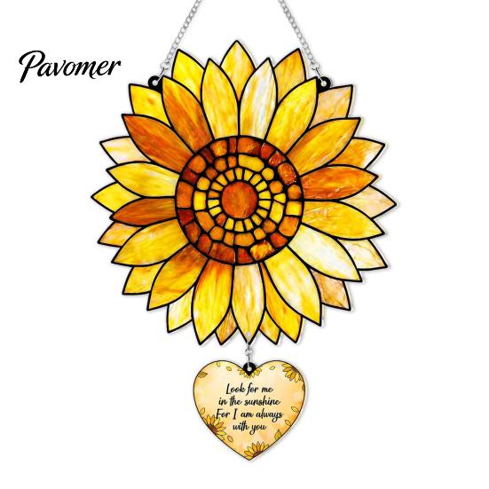 Stained Glass Style Decor Sunflower Pendant, Floral Wall Hanging Art with Metal Theme Party Gift Chain, Acrylic Ornament for Home Garden Window Porch