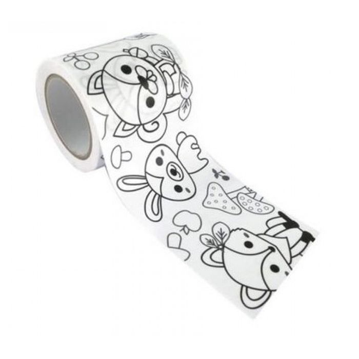Masking tape large à colorier - Animaux de la forêt 4,6 cm x 5 m