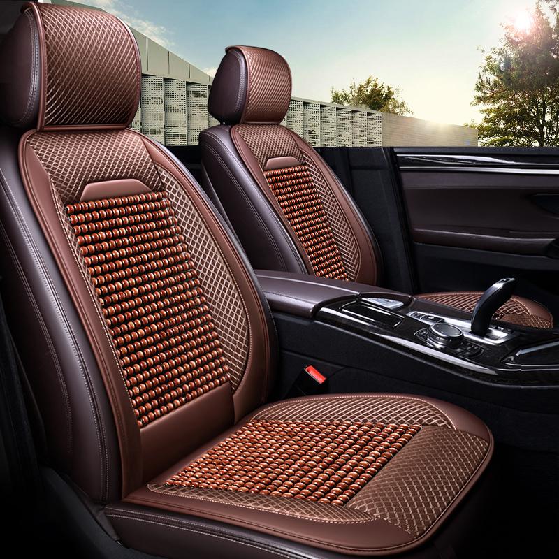Luxury PU Leather & Wooden Bead Car Seat Cushion – Breathable, Durable & Easy-Clean – Fits Most Cars, Trucks,  and SUVs