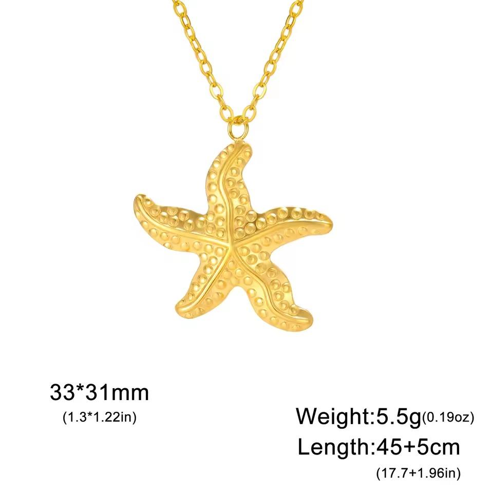 Cazador Stainless Steel Sea Shell Starfish Pendant Necklace for Women Gold Plated Chain Summer Jewelry Vacation Beach Gift