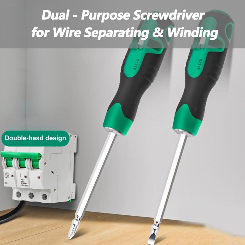 Double Purpose Screwdriver With Wire Stripping And Cable Winding Function Magnetic Tip For Electrical Maintenance