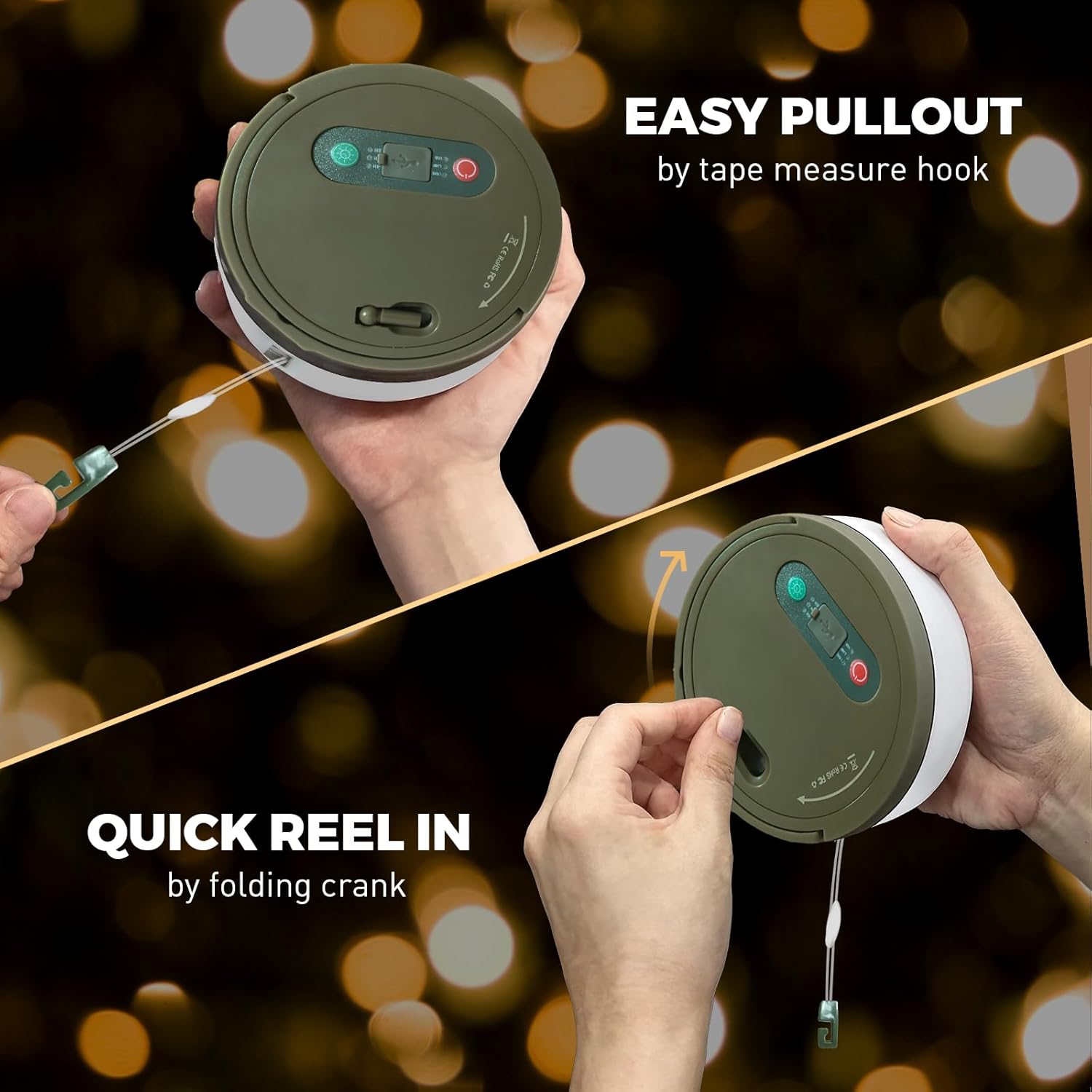 

Camping String Lights, 2 in 1 Quick Storage 32.8FT Rechargeable Tent Lights String with 8 Modes, Hanging Waterproof Portable LED Lamp for Outdoor