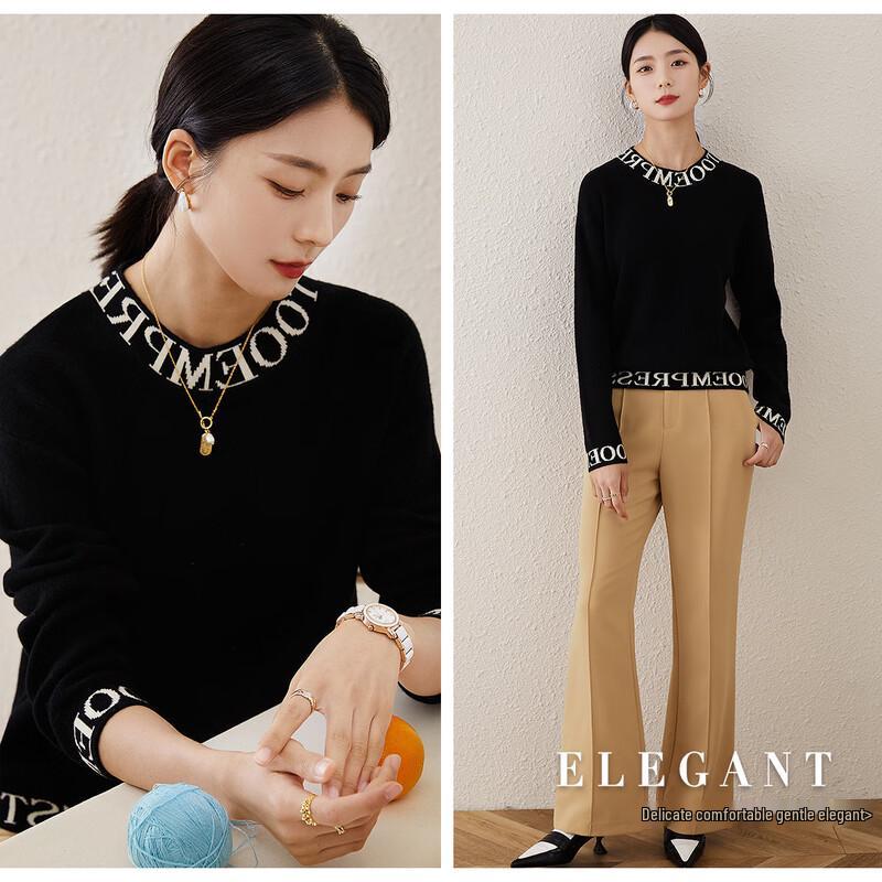 TUHUANG Women's Pure Wool Jacquard Knit Sweater