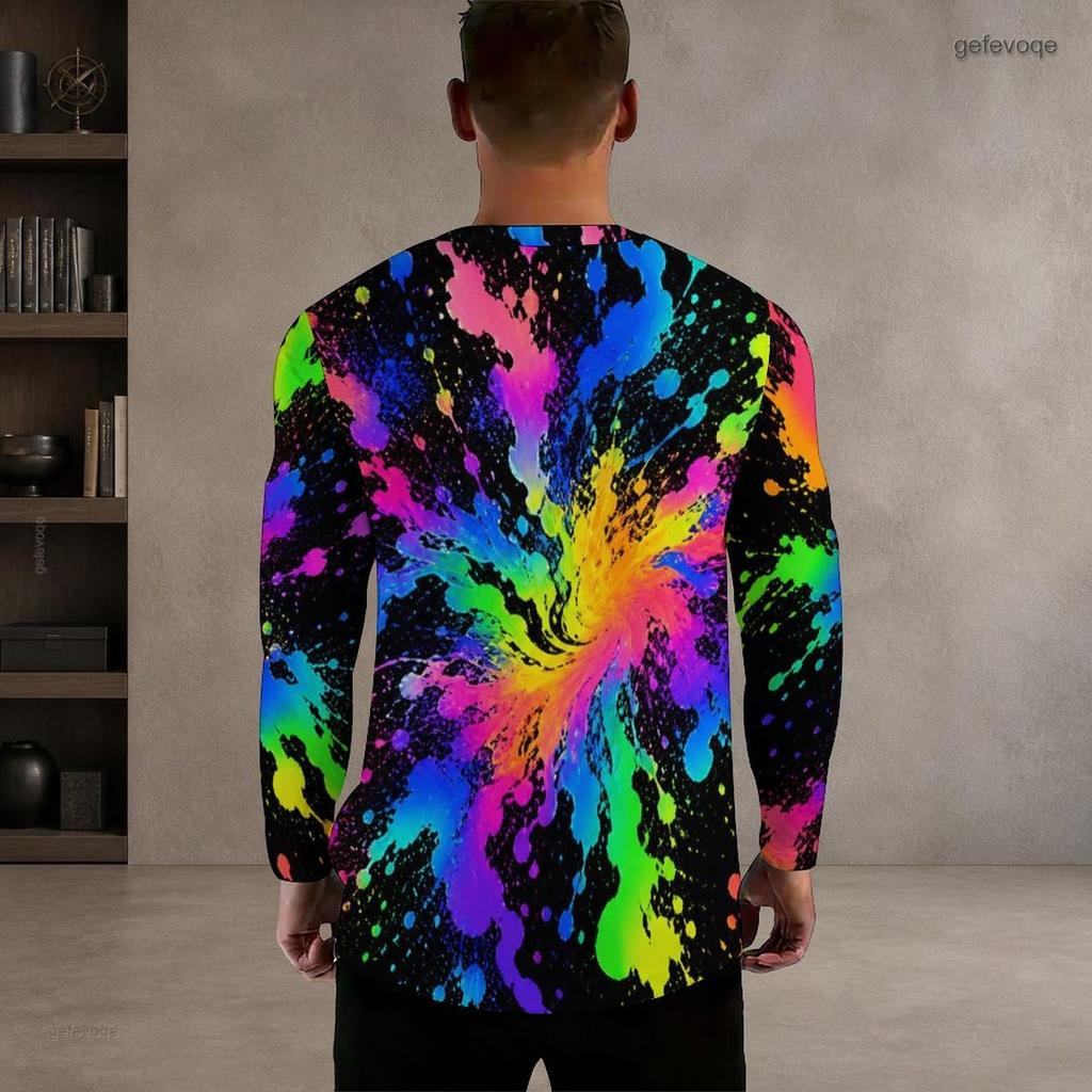 Men Plus Size Round Neck Long Sleeve Printed T Shirt Black Gold Blue Casual Pullover