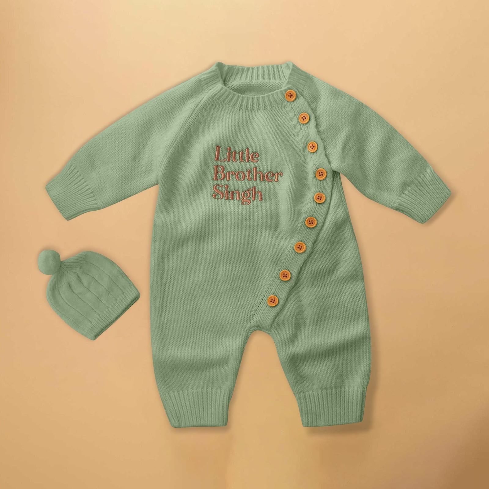 

Персонализированная вышивка Детский вязаный комбинезон индивидуальный детский свитер Милая одежда для ползания 66