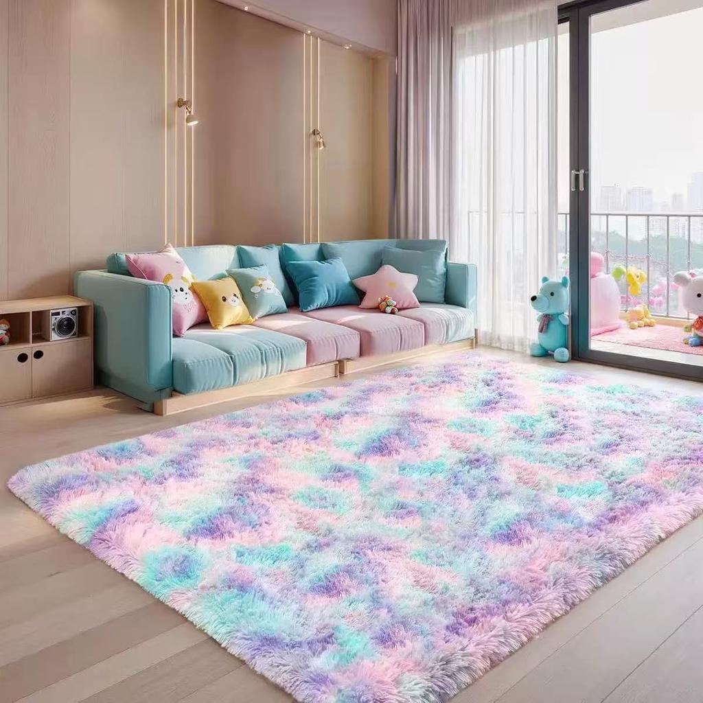 Nordic Ins Wind Tie-dye Gradual Change Silk Plush PV Plush Living Room Coffee Table Mattress Bedside Bedroom Dining Room Carpet