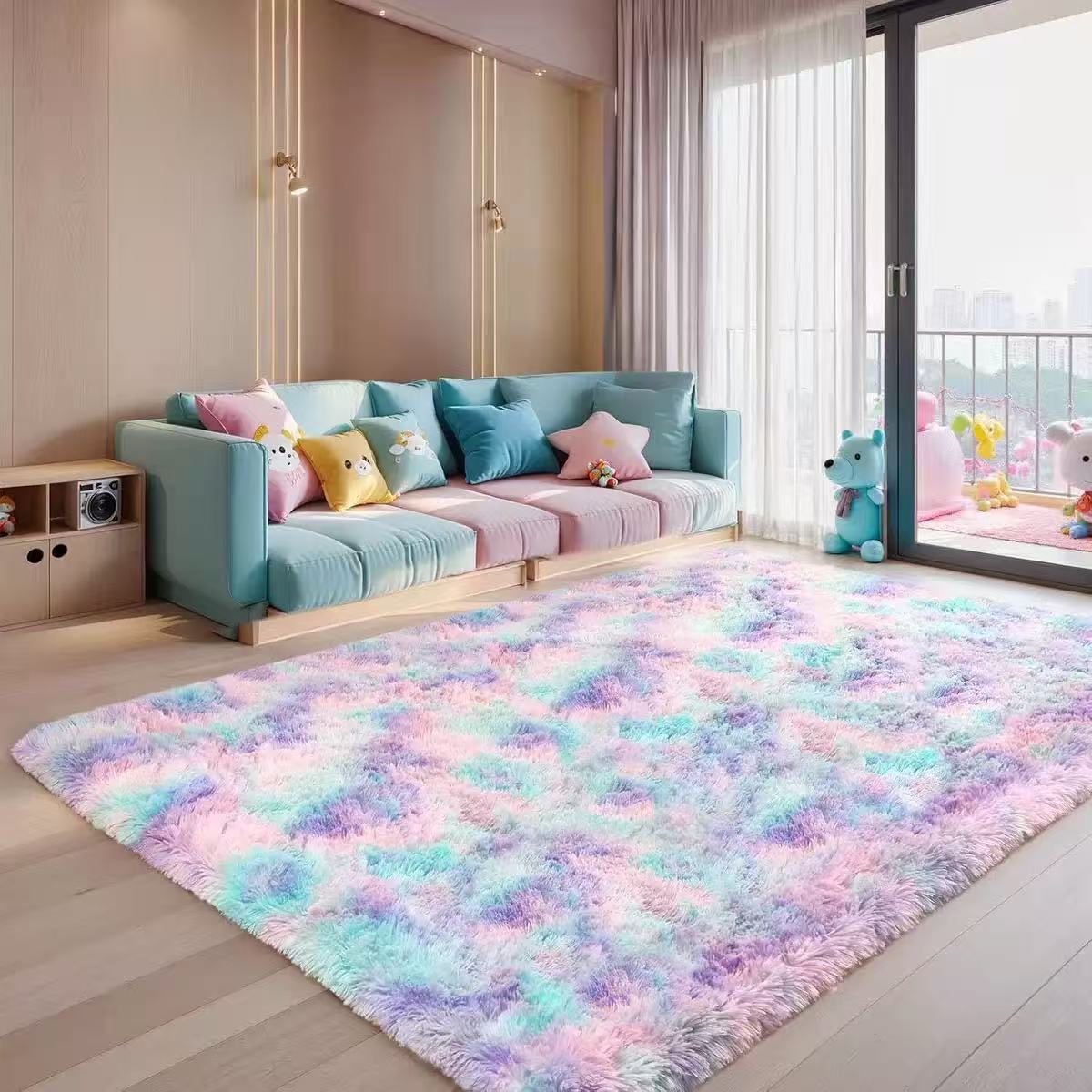Nordische Tie Dye Gradiënt Zijde Pluche Vloerkleed Zacht Vloermat Voor Woonkamer Slaapkamer Nachtkastje Eettafel Salontafel 50x80cm19.7x31.5in