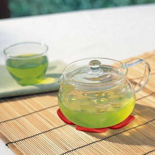Limited-time offer! HARIO Chacha Teapot, Round, 450ml, Campaign Set CHJMN-45T-SMR, includes a silicone mat (red).