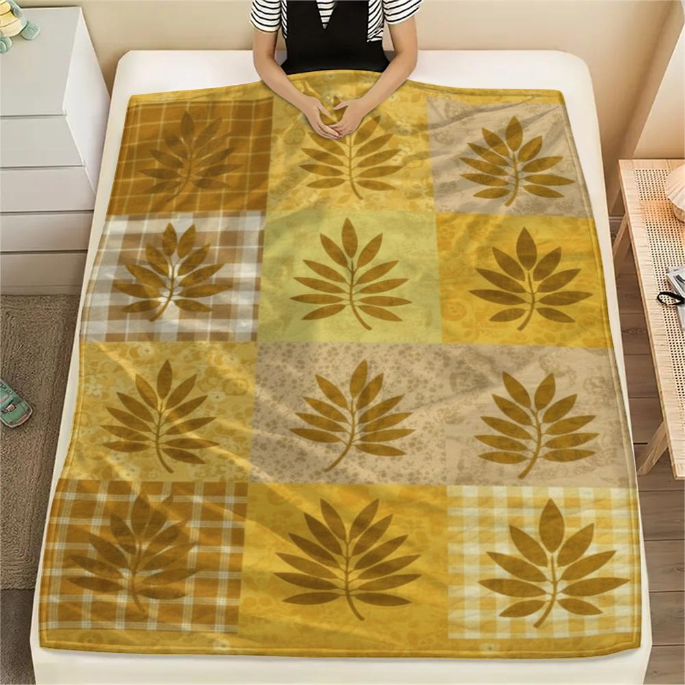 1Pc Patchwork Leaf Print Flannel Blanket, High quality Comfortable for All Seasons, Home Decor, Warmth and Comfort, Perfect for Christmas Gifts68