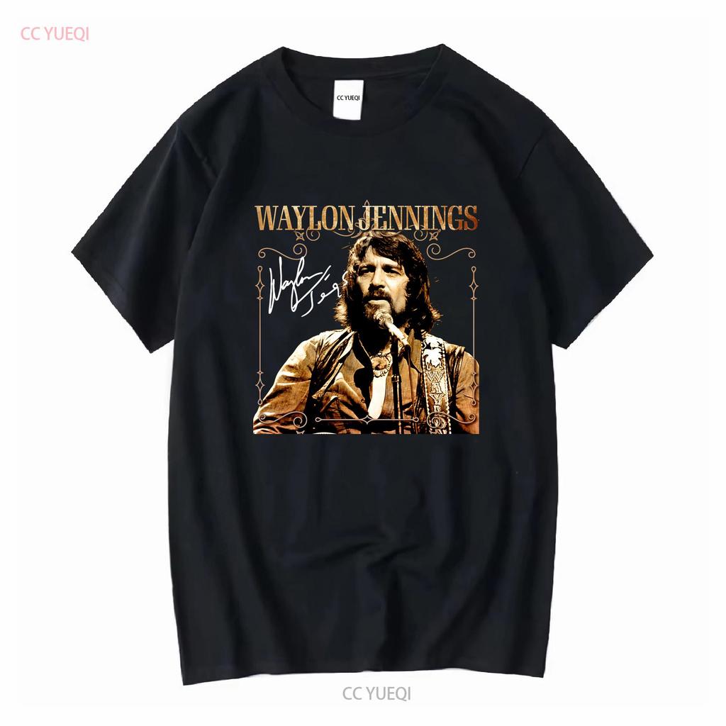Maglietta Nera in Cotone Vintage Waylon Jennings D76841 vintage Lavata Elasticizzata Morbida Casual Comoda Unisex streetwear