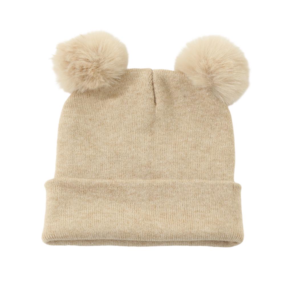Core-Spun Yarn Double Pom-Pom Thick Knitted Hat for Autumn/Winter - Warm and Cute Style for Kids