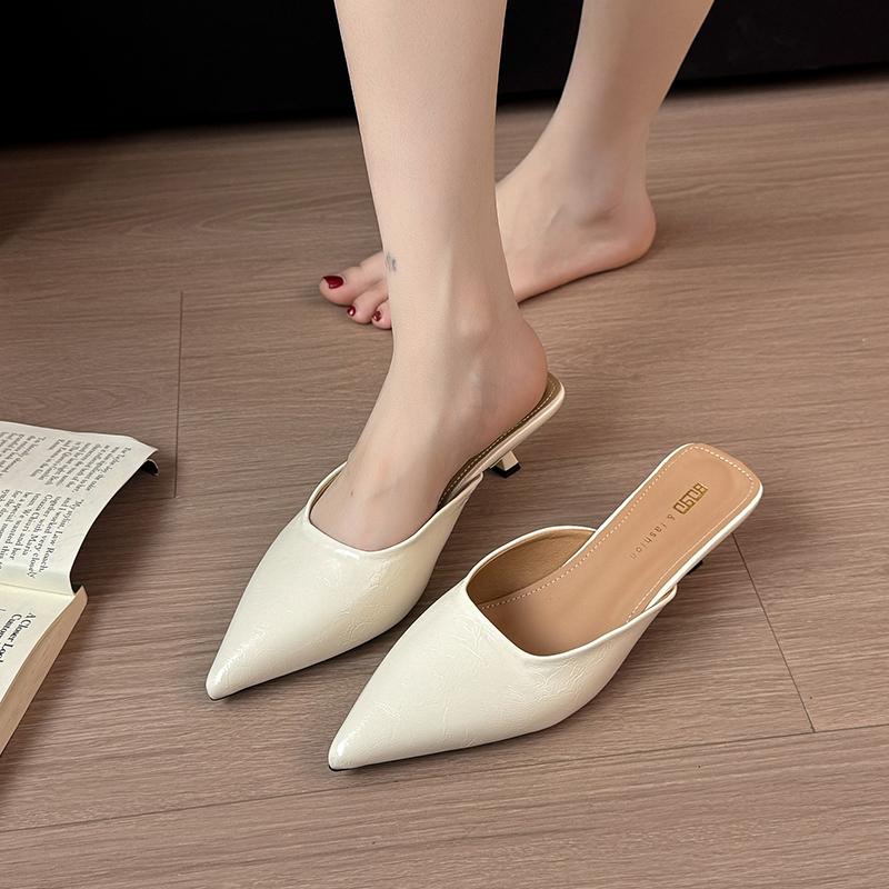 Fashion Spring New Luxury Brand Women Slipper Pointed Toe Slip On Ladies Mules Thin Low Heel Outdoor Dress Sandal Shoes Zapatos Mujer
