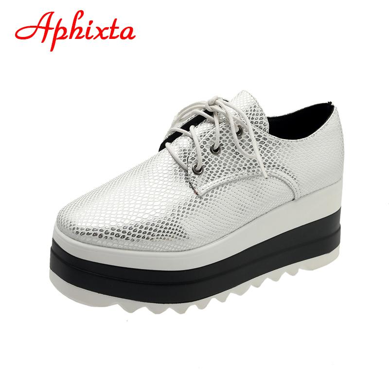 Aphixta Flat Platform Shoes Woman Lace-up 7cm Shoes Gingham Height Increaming Women's Shoes Ladies Plus Big Size 42