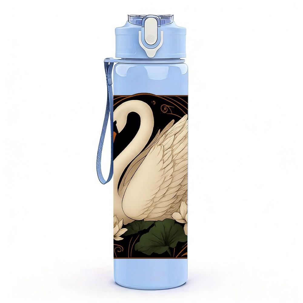 1PC White Swan Lake Water Scene Print 750ml Color Plastic Sports Water Bottle Leakproof Flip Straw Lid Suitable for Sports Office Home Use
