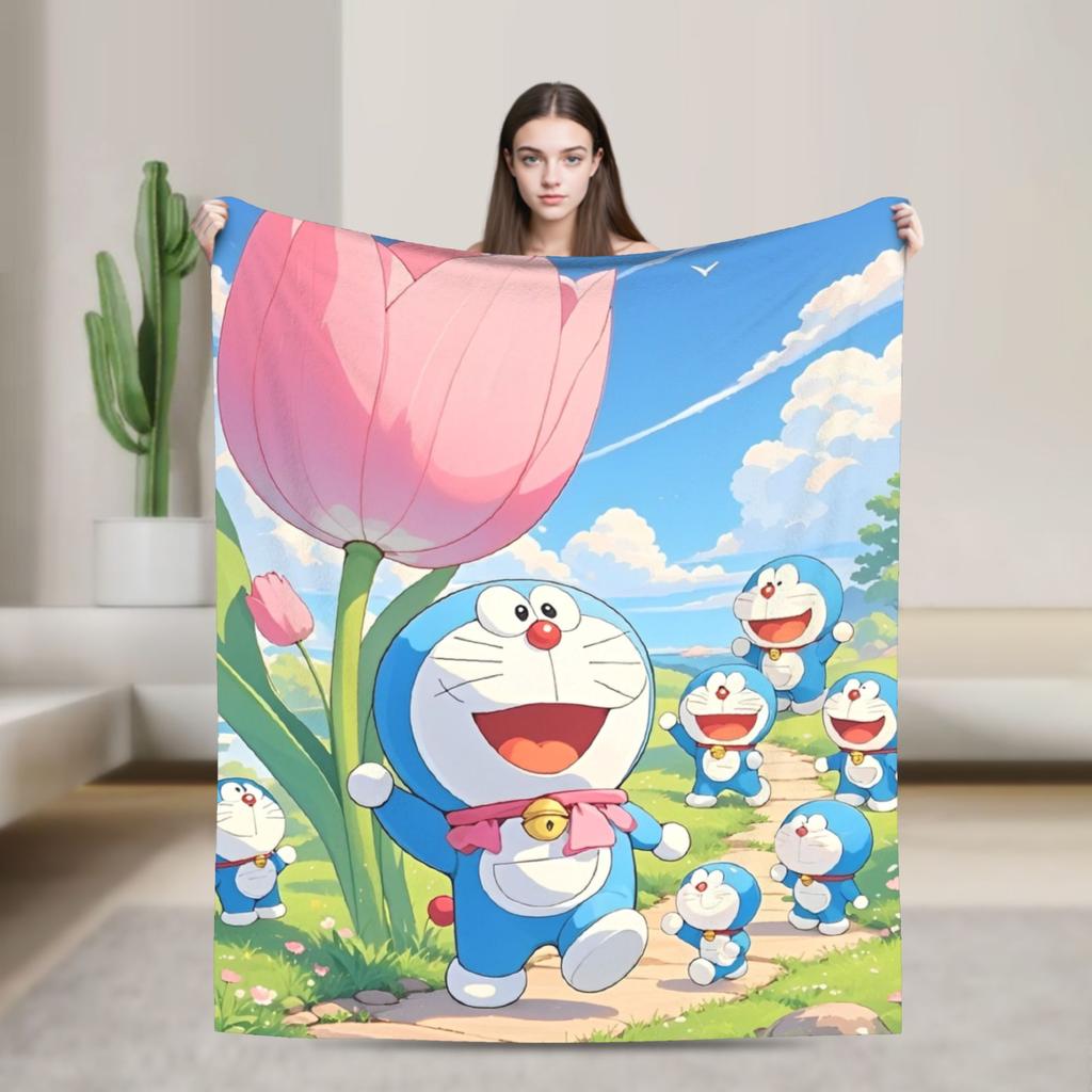Cartoon D-Doraemon  Warm Soft Blanket  Camping Plush Throw Blanket Novelty Bedroom Flannel Bedspread Sofa Bed Cover