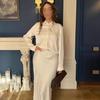 Spring and Autumn New European and American Women's Clothing Cross-border Satin Shirt Dress Women's Waist Long Fishtail Dress Long Dress
