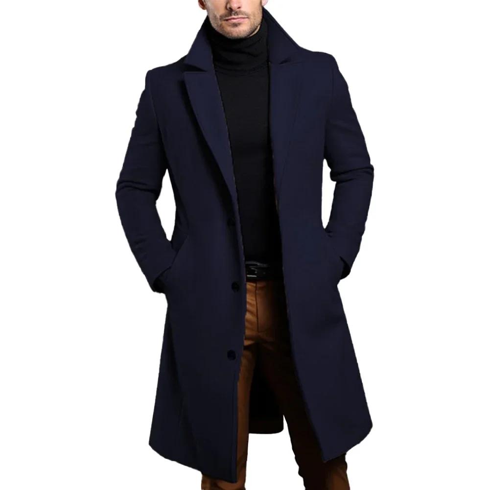 Black Trench Coat for Men Long Sleeve Top Casual and Comfortable Overcoat for Business and Daily Wear
