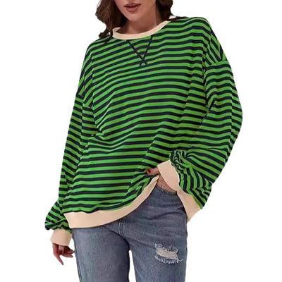 Damen Langarm Rundhals Locker Lässig Gestreiftes T-Shirt