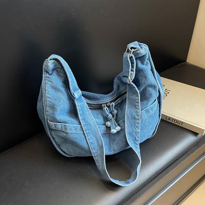 Sac bandoulière en jean avec fermeture éclair de haute esthétique, doux et polyvalent, sac à bandoulière pour les déplacements, nouveau