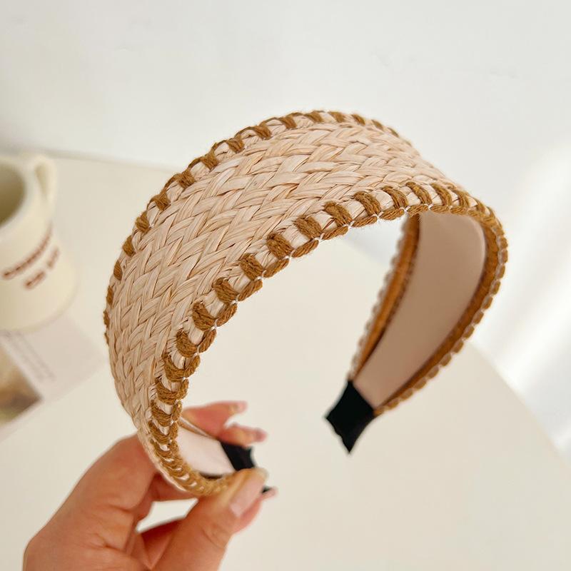 Chic Woman Weaving Fur Tape Knotted Headbands for Female Casual Shopping Beach Travel Headpiece Wide Adult Head Hoop