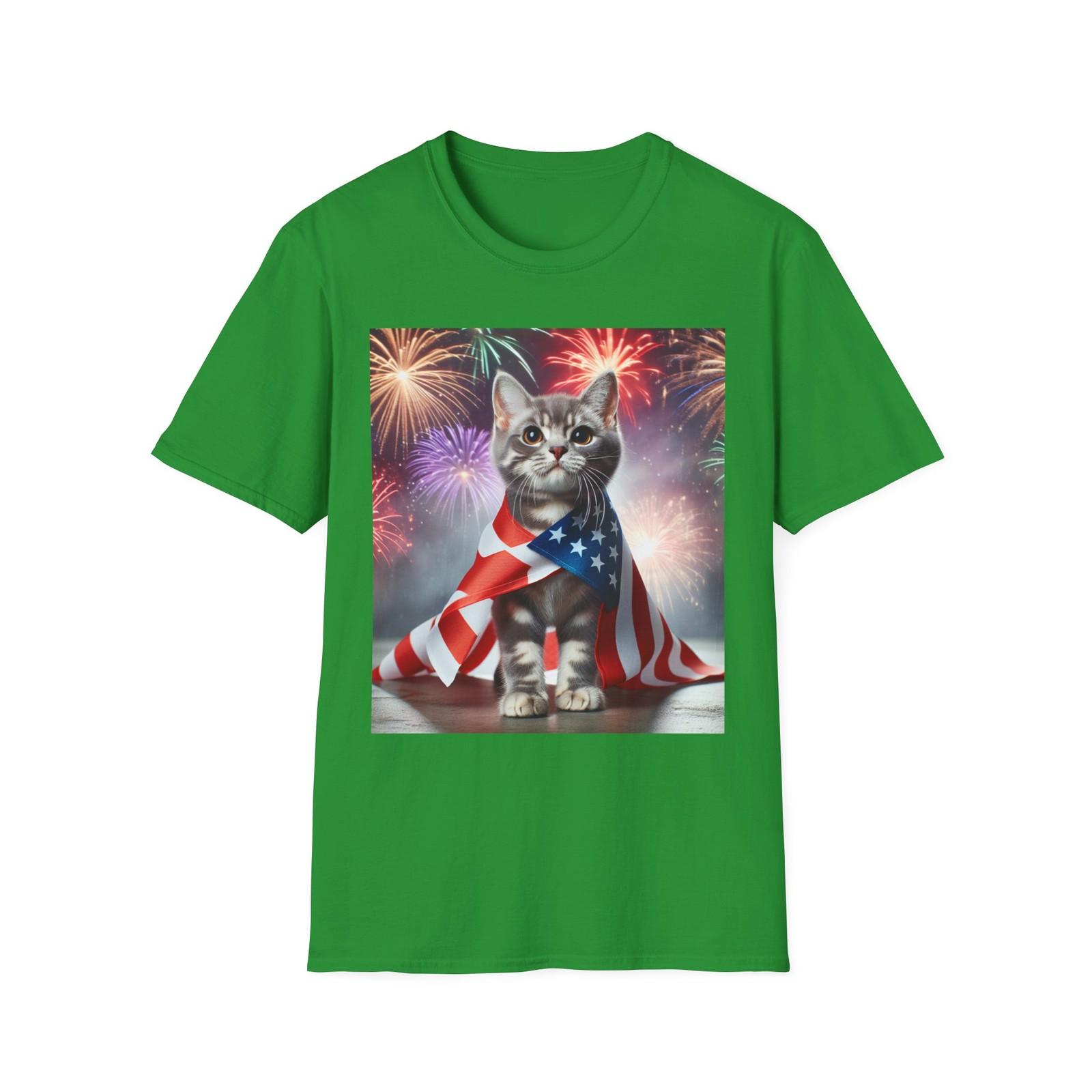 Patriotic Kitten Cute T-Shirt - Softstyle, Cat Lovers, Great Gift S