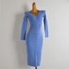 French Simplicity New Arrival Polo Lapel Single Breasted Long Sleeves Knitting Dress Female Spring and Autumn Slim Fit Slit Sheath Skirt