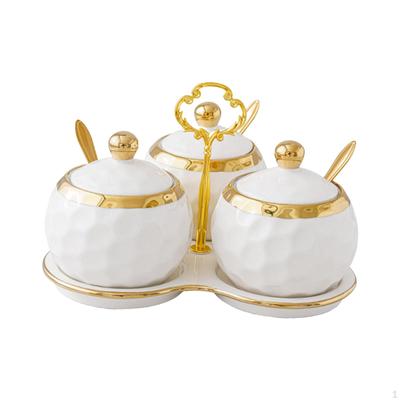 3 Pieces Ceramics Kitchen Spice Jars Sugar Pots Cute Seasoning Pepper Boxes Condiment Container for