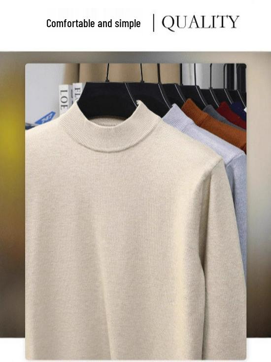 Men's Autumn Winter Knit Sweater | Round Neck, Half High Collar, Warm Middle-aged Base Layer