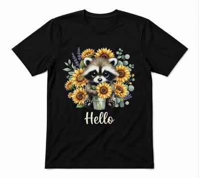 Cute Raccoon Sunflower Perfect For Nature Lovers Summer Gifts Tee Black T-shirt