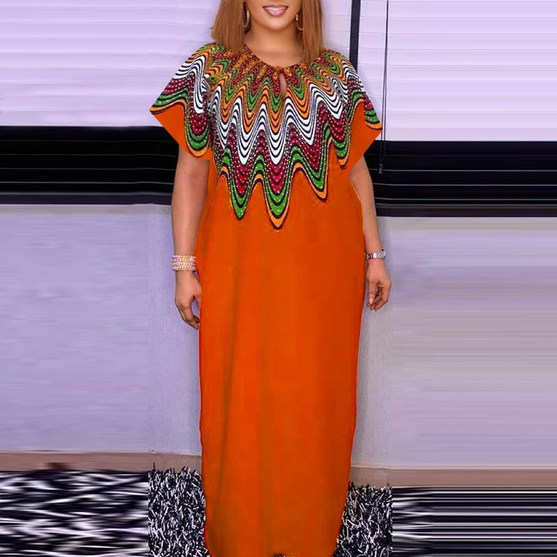 

Женское свободное платье большого размера с круглым вырезом и коротким рукавом с принтом M оранжевый