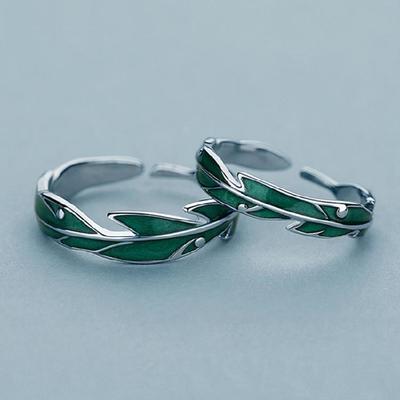 2 Stück/Set Damen Herren Geschenke Vintage Blätter Fingerring Silber Mode Party