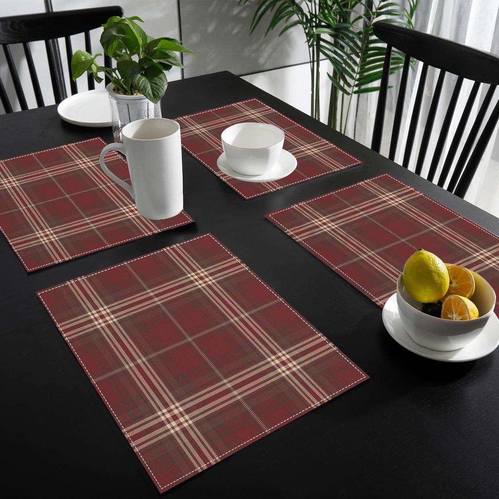 4pcs Plaid Printed Placemats Heat-Resistant, Square, Machine Washable, Ideal for Home, Restaurant & Party Dining Decor
